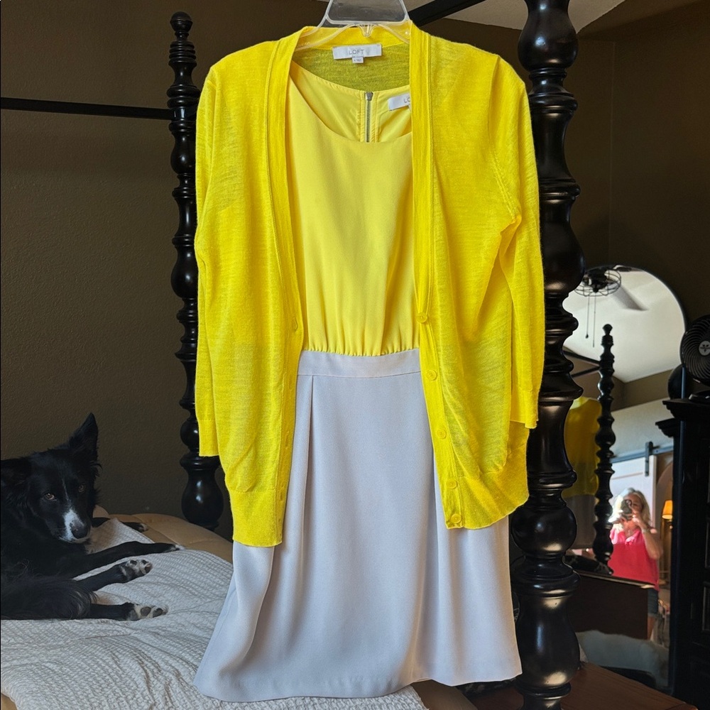 LOFT Sunny Yellow dress and cardigan